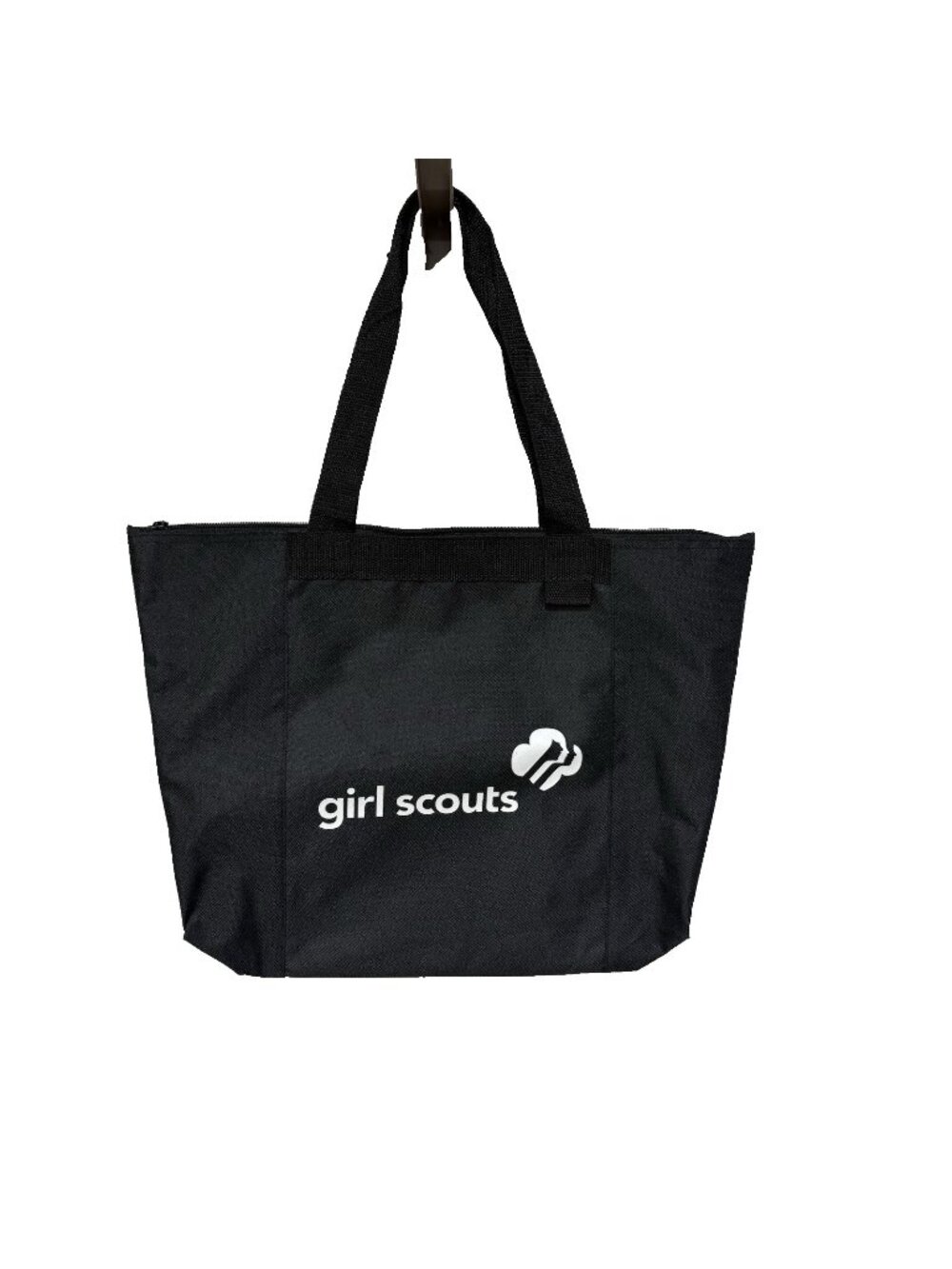 Girl Scouts Tote Bag Black Zip Top Retired White Trefoil Logo Nylon Outdoorsy